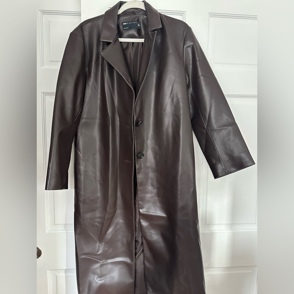 Long faux leather coat